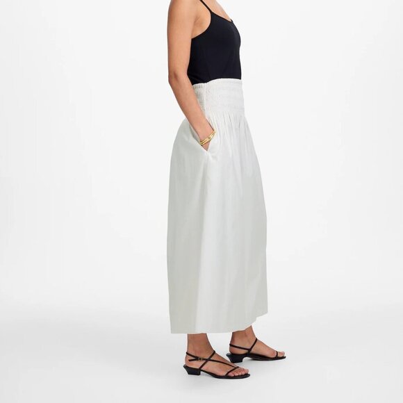 Madewell Smocked Waist Cotton Poplin Relaxed Midi Skirt White Size M NWT - Picture 3 of 11